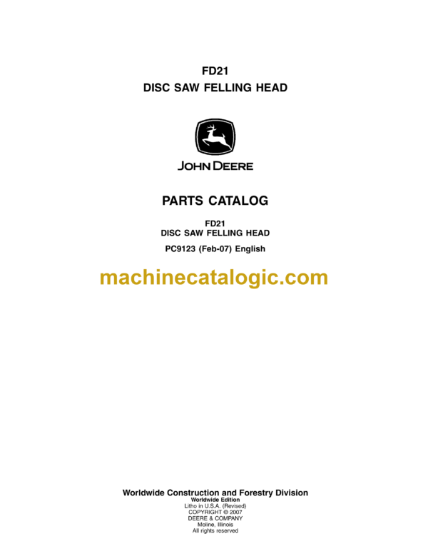 John Deere FD21 Disc Saw Feeling Head Parts Catalog (PC9123)