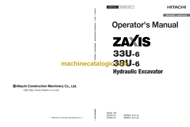 Hitachi ZX33U-6, 38U-6 Hydraulic Excavator Operator's Manual (ENMADR-EN1-1, ENMADR-EN1-2, ENMADR-EN1-3, ENMADR-EN2-1)