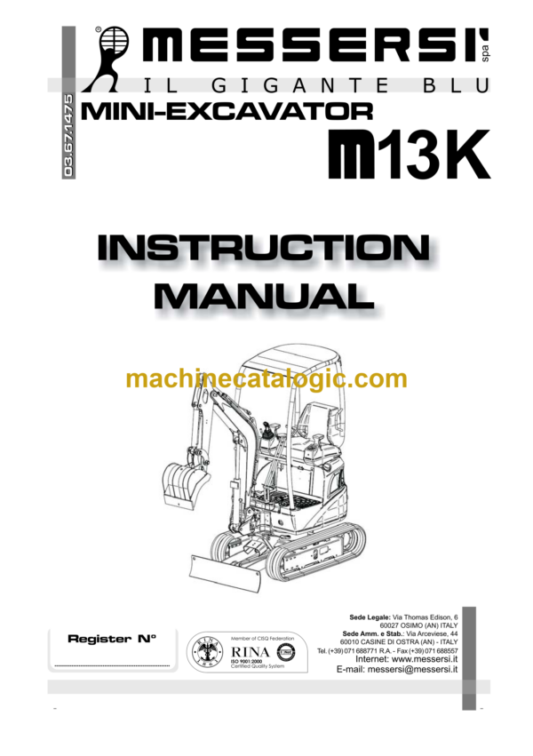 Messersi M13K Mini Excavator Instruction Manual