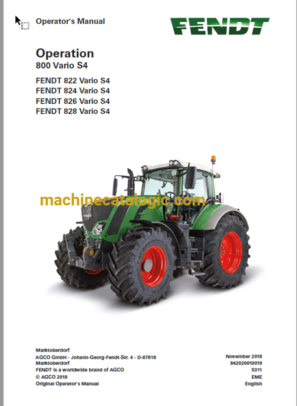 Fendt 800, 822, 824, 826, 828 Vario S4 Full Operator's Manual