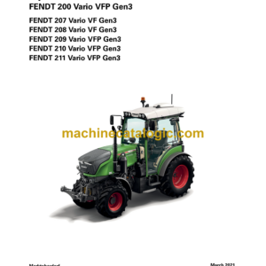 Fendt 200, 207, 208, 209, 210, 211 Vario VFP Gen3 Tractor Operation and Maintenance Manual