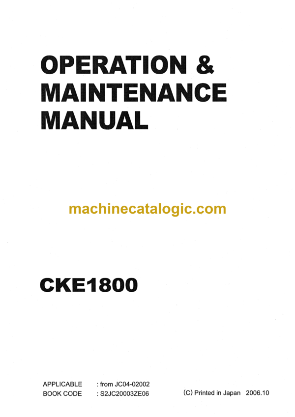 Kobelco CKE1800 Crawler Crane Operation & Maintenance Manual (S2JC20003ZE06)