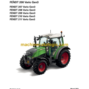 Fendt 200, 207, 208, 209, 210, 211 Vario Gen3 Tractor Operation and Maintenance Manual