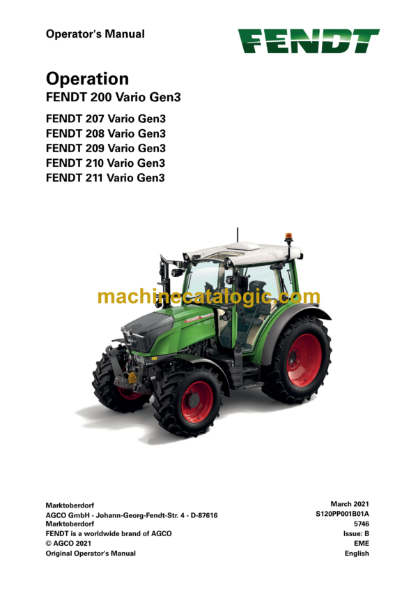 Fendt 200, 207, 208, 209, 210, 211 Vario Gen3 Tractor Operation and Maintenance Manual