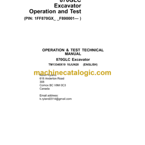 John Deere 870GLC Excavator Operation and Test Technical Manual (TM13340X19)