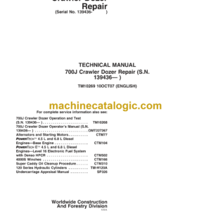 John Deere 700J Crawler Dozer Repair Technical Manual (TM10269)