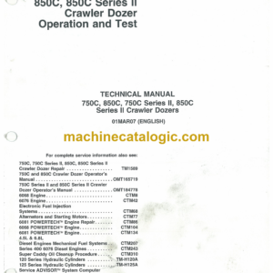 John Deere 750C, 750C Series II, 850C, 850C Series II Crawler Dozer Operation and Test Technical Manual (TM1588)