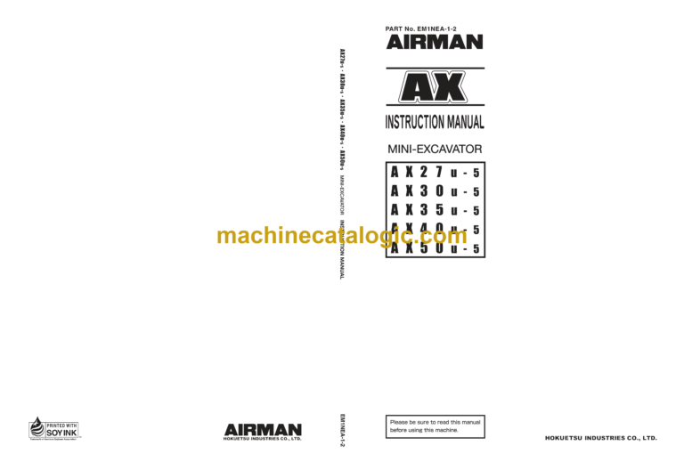Hitachi AX27u-5,AX30u-5,AX35u-5,AX40u-5,AX50u-5 Mini Excavator Instruction Manual (EM1NEA-1-2)