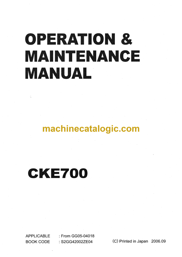 Kobelco CKE700 Crawler Crane Operation & Maintenance Manual (S2GG42002ZE04)