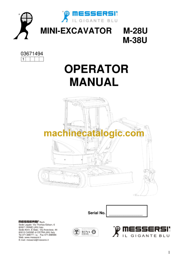 Messersi M28U, M38U Mini Excavator Operator Manual