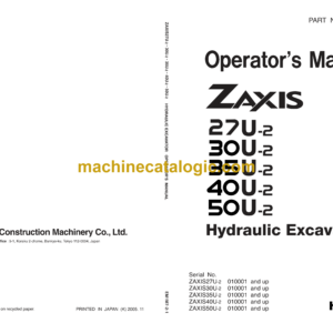 Hitachi ZX27U-2,ZX30U-2,ZX35U-2,ZX40U-2,ZX50U-2 Hydraulic Excavator Operator's Manual (EM1M7-2-1)