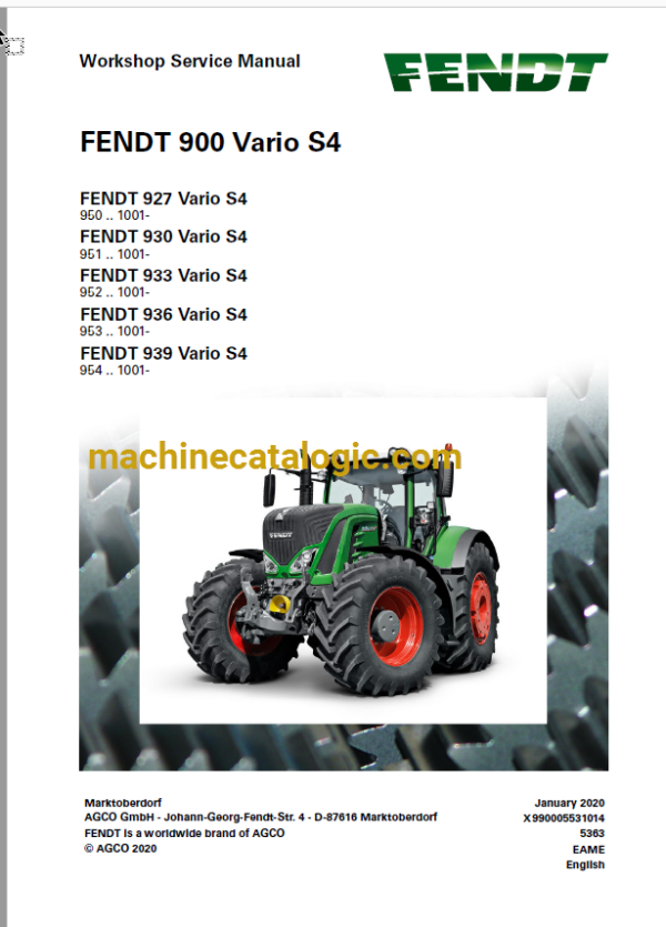 Fendt 900, 927, 930, 933, 936, 939 Vario S4 Full Operator's Manual