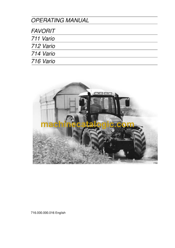 Fendt 711, 712, 714, 716 Vario Favorit Tractor Operator's Manual