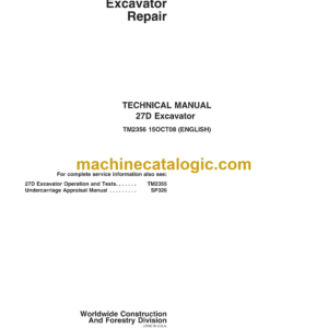 John Deere 27D Excavator Repair Technical Manual (PC2356)