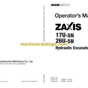 Hitachi ZX17U-5N,ZX26U-5N Hydraulic Excavator Operator's Manual (ENMABC-NA1-1 to ENMABC-NA1-5, ENMABC-NA2-1)