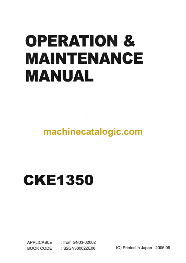 Kobelco CKE1350 Crawler Crane Operation & Maintenance Manual (S2GN30002ZE06)