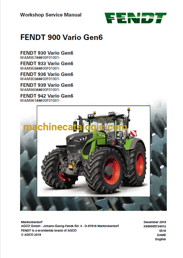 Fendt 900, 930, 933, 936, 939, 942 Vario Gen6 Tf4 Operation and Maintenance Manual