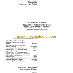 John Deere 450J, 550J, 650J Crawler Dozer Repair Technical Manual (TM10294)