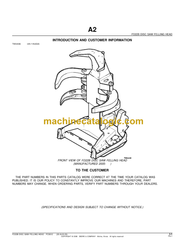 John Deere FD22B Disc Saw Feeling Head Parts Catalog (PC9512)