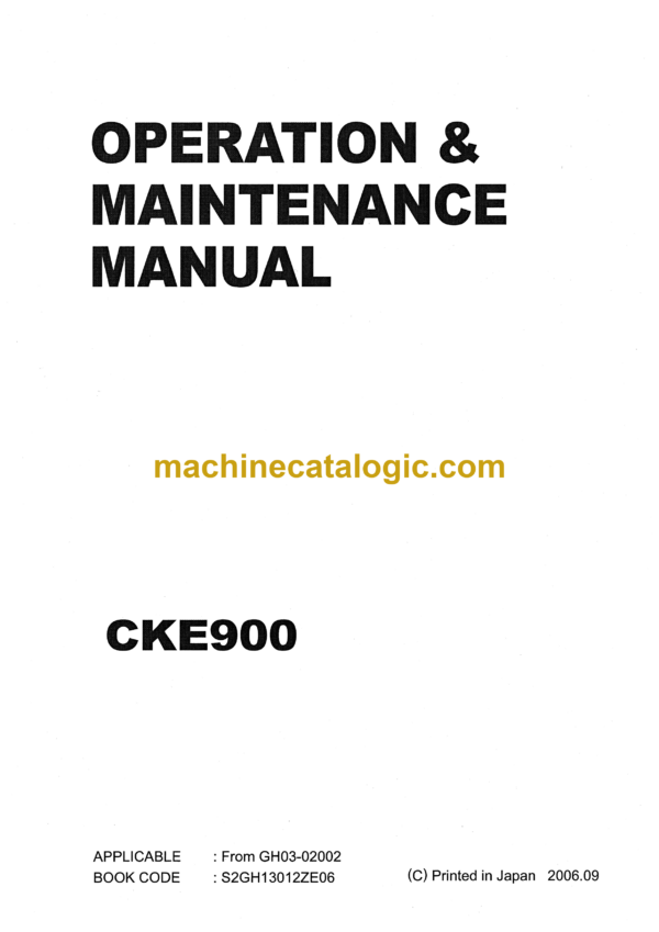 Kobelco CKE900 Crawler Crane Operation & Maintenance Manual (S2GH13012ZE06)