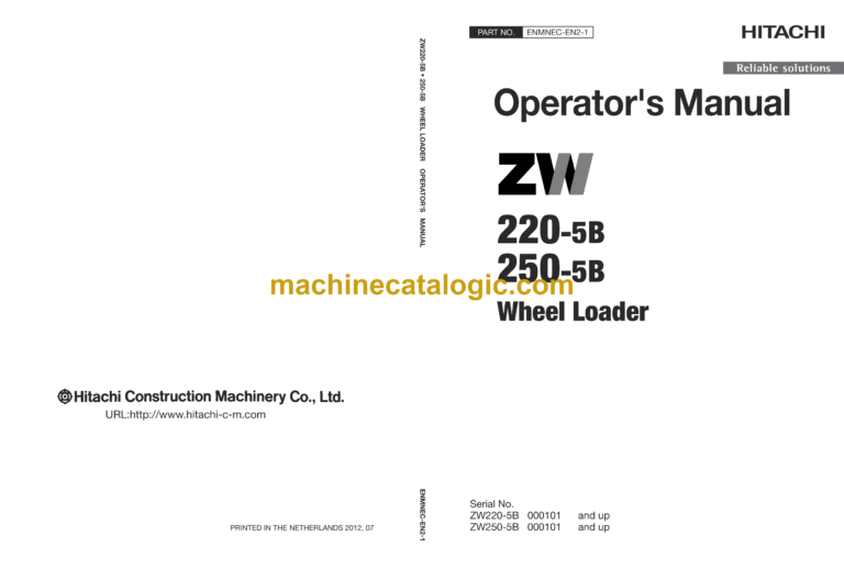 Hitachi ZW220-5B, ZW250-5B Wheel Loader Operator's Manual (ENMNEC-EN2-1, ENMNEC-EN2-2, ENMNEC-EN2-4)
