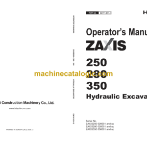 Hitachi ZX250-3,ZX280-3,ZX350-3 Hydraulic Excavator Operator's Manual (EM1V1-EN1-2)