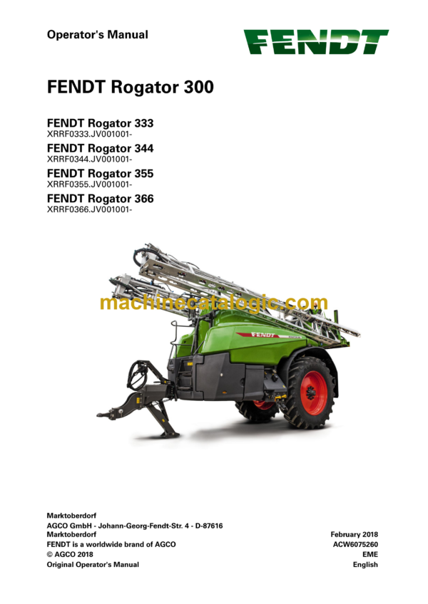 Fendt Rogator 300, 333, 344, 355, 366 Operator's Manual