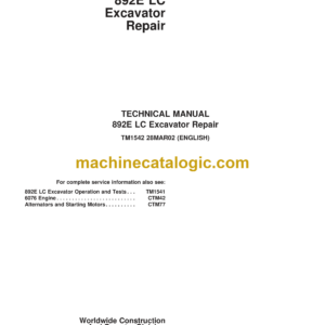 John Deere 892E LC Excavator Repair Technical Manual (TM1542)