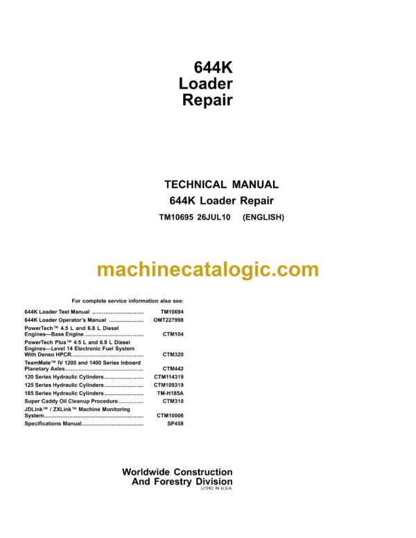 John Deere 644K Loader Repair Technical Manual (TM10695)