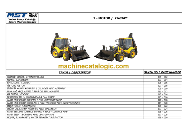 MST M642, M644 TIER3 Backhoe Loader Spare Parts Catalogue (EN-TR)