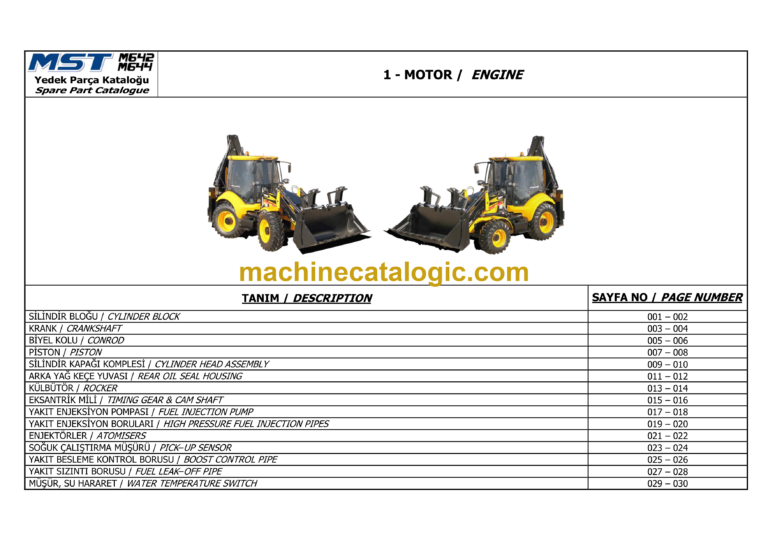 MST M642, M644 TIER3 Backhoe Loader Spare Parts Catalogue (EN-TR)