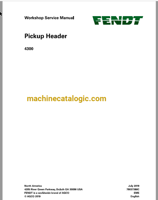 Fendt 4300 Pickup Header Workshop Manual