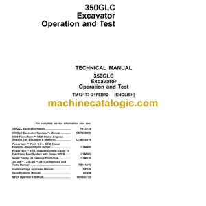 John Deere 350GLC Excavator Operation and Test Technical Manual (TM12173)