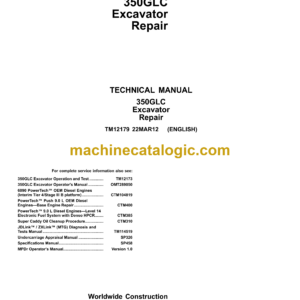 John Deere 350GLC Excavator Repair Technical Manual (TM12179)