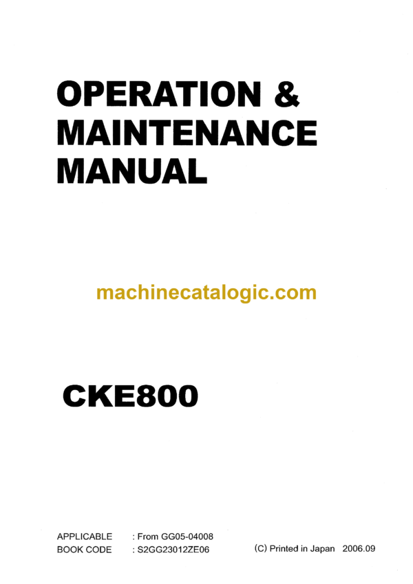 Kobelco CKE800 Crawler Crane Operation & Maintenance Manual (S2GG23012ZE06)