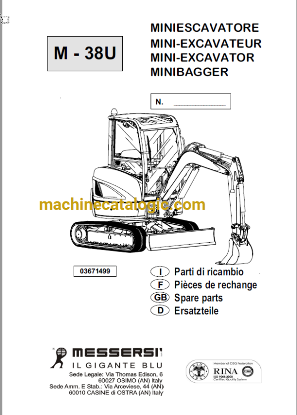 Messersi M38U Mini Excavator Spare Parts Catalog