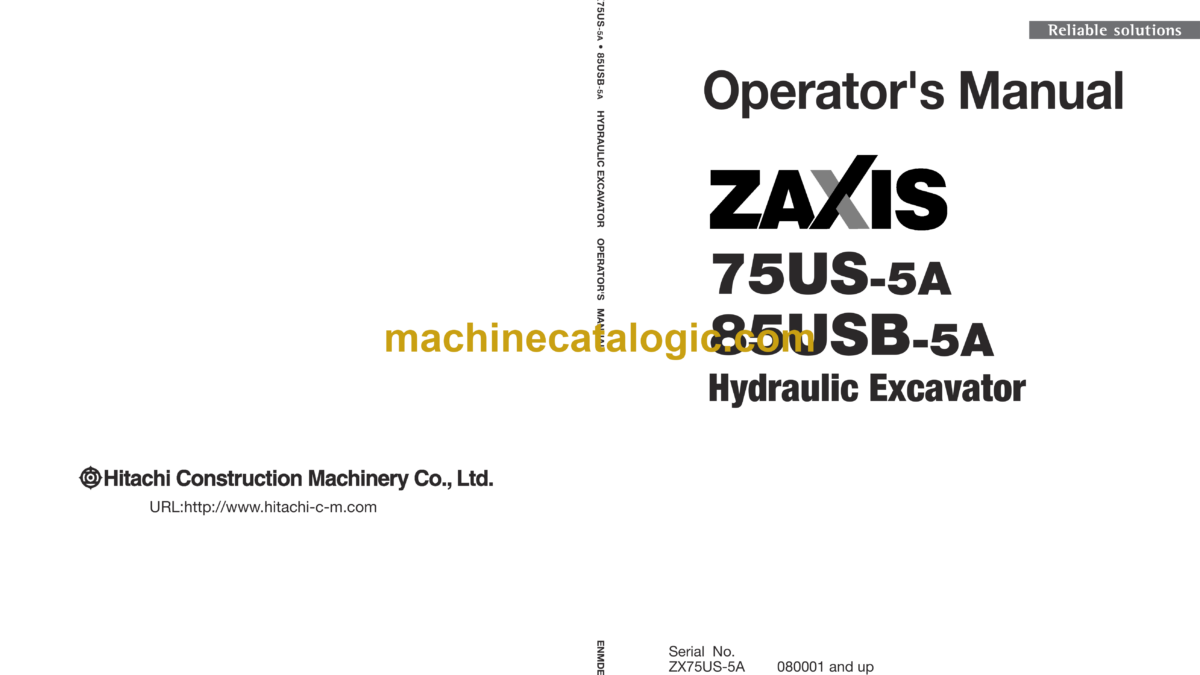 Hitachi ZX75US-5A, ZX85USB-5A Hydraulic Excavator Operator's