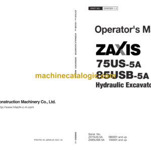 Hitachi ZX75US-5A, ZX85USB-5A Hydraulic Excavator Operator's Manual (ENMDEB-1-2, ENMDEB-1-7)