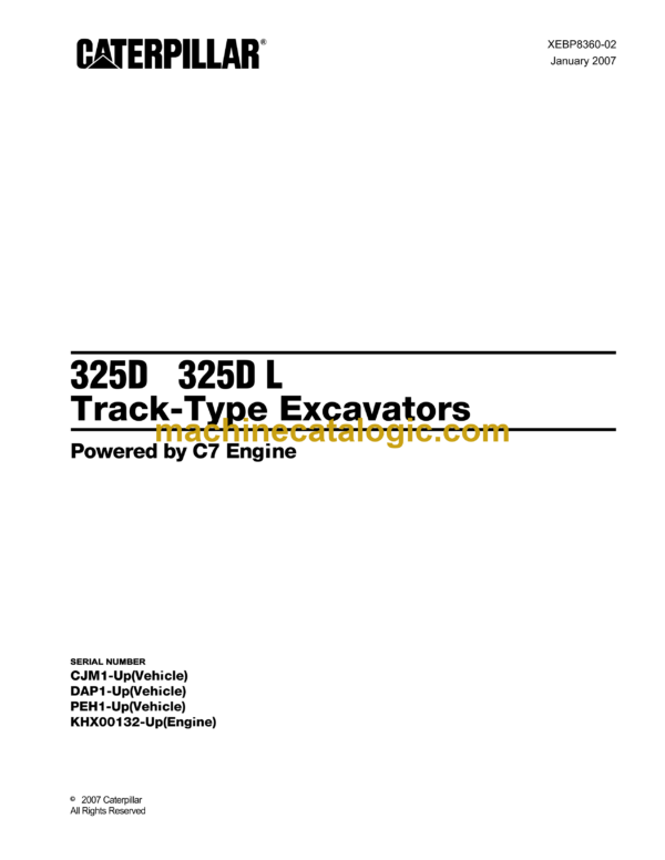 Caterpillar 325D, 325D L Track-Type Excavators C7 Engine Parts Manual (XEBP8360-02)