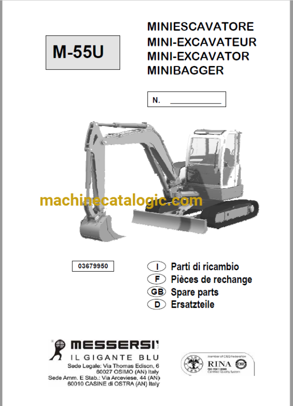 Messersi M55U Mini Excavator Spare Parts Catalog