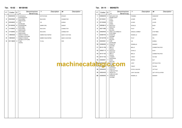 Messersi M13K Mini Excavatotor Spare Parts Catalog