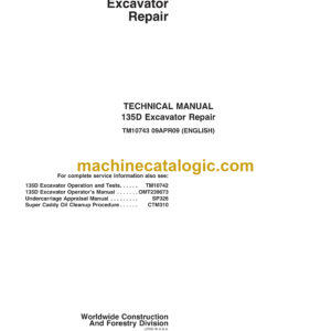 John Deere 135D Excavator Repair Technical Manual (TM10743)