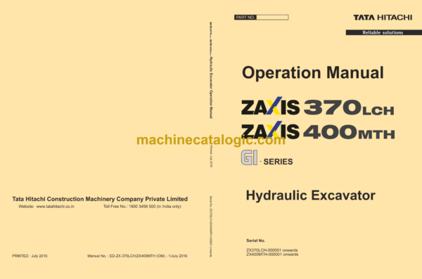 Hitachi ZAXIS3 70LCH, ZAXIS 400MTH GI Series Hydraulic Excavator Operation Manual