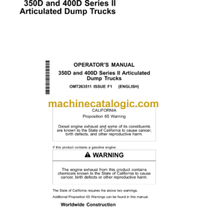 John Deere 350D, 400D Series II Articulated Dump Trucks Operator's Manual (OMT263511)