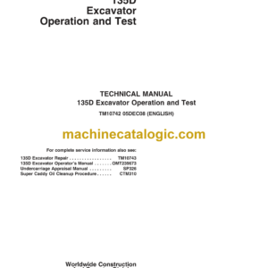 John Deere 135D Excavator Operation and Test Technical Manual (TM10742) (05DEC08)