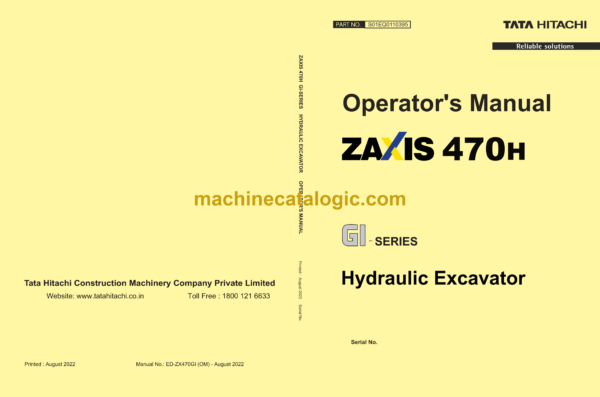 Hitachi Zaxis 470H Gi Series Hydraulic Excavator Operator's Manual (S01EQ0110395)