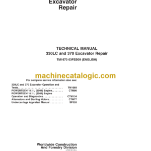 John Deere 330LC, 370 Excavator Repair Technical Manual (TM1670)