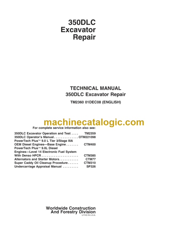 John Deere 350DLC Excavator Repair Technical Manual (TM2360)