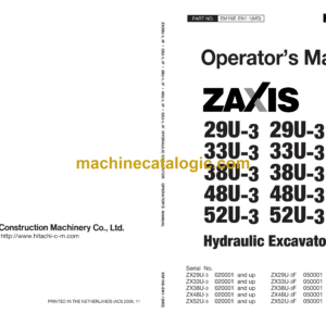 Hitachi ZX29U-3(F), ZX33U-3(F), ZX38-3(F), ZX48U-3(F), 52U-3(F) Hydraulic Excavator Operator's Manual (EM1NE-EN1-1MD)