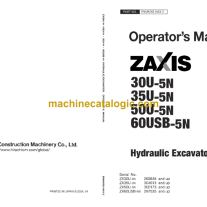 Hitachi ZX30U-5N, ZX35U-5N, ZX50U-5N, ZX60USB-5N Hydraulic Excavator Operator’s Manual (ENMADG-NA3-2)